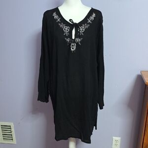 Islander Black Embroidered Swim Coverup